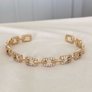 Gold and Diamond Chain Cuff Bangle Bracelet NWT